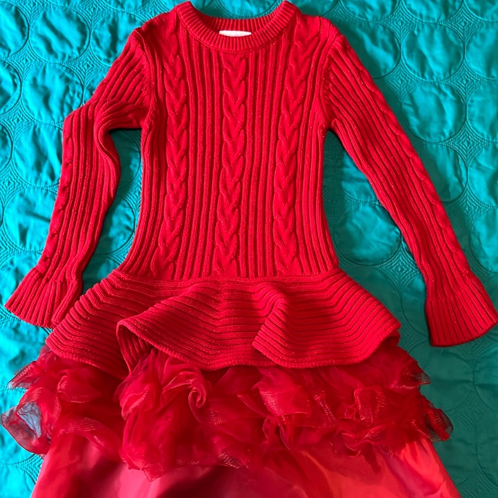 Donnie Jean girls size 14 red dresss with layered tool bottom